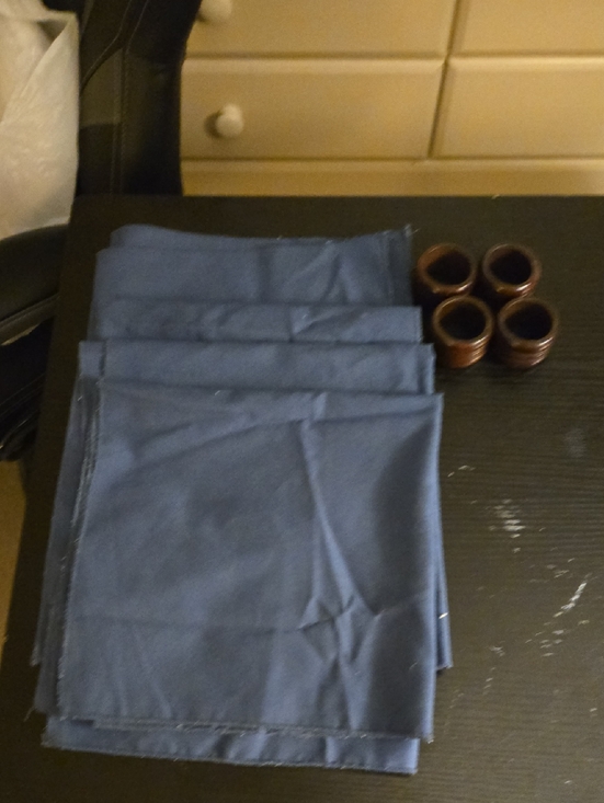 Source Unknown Other - Set of Navy Blue Cloth Napkins with Wooden Napkin Rings